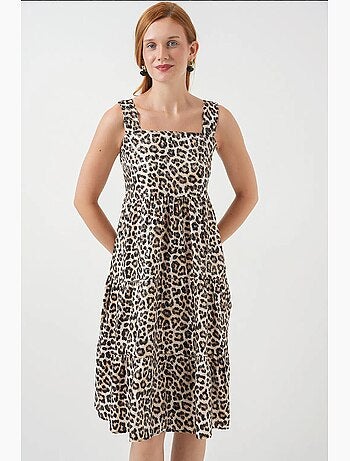 Vestido largo estampado con cuello cuadrado y cremallera bdart