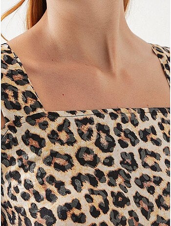 Vestido largo estampado con cuello cuadrado y cremallera bdart