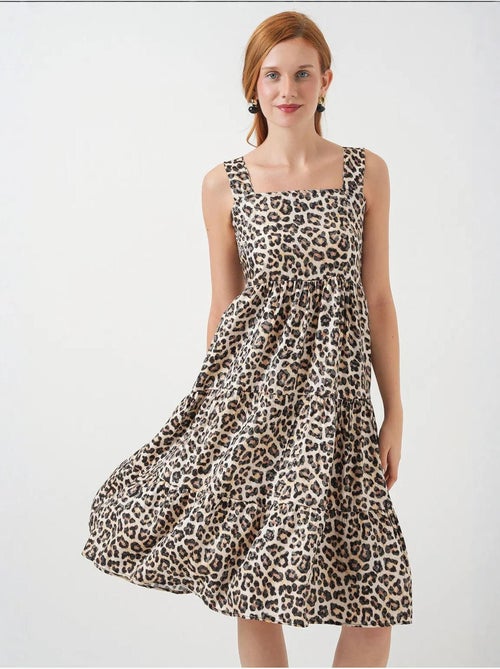 Vestido largo estampado con cuello cuadrado y cremallera bdart - Kiabi Vestido largo estampado con cuello cuadrado y cremallera bdart - Kiabi
