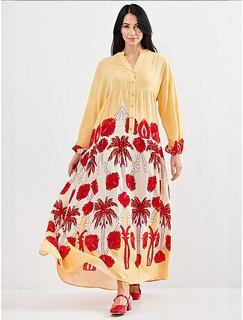 Vestido largo estampado con cuello de pico bdart