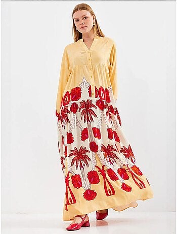 Vestido largo estampado con cuello de pico bdart