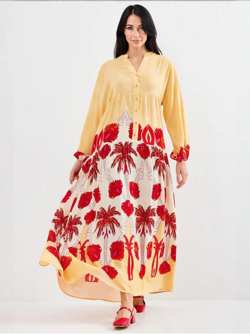 Vestido largo estampado con cuello de pico bdart - Kiabi