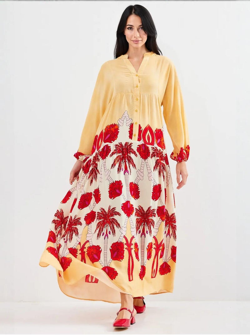 Vestido largo estampado con cuello de pico bdart Amarillo - Kiabi