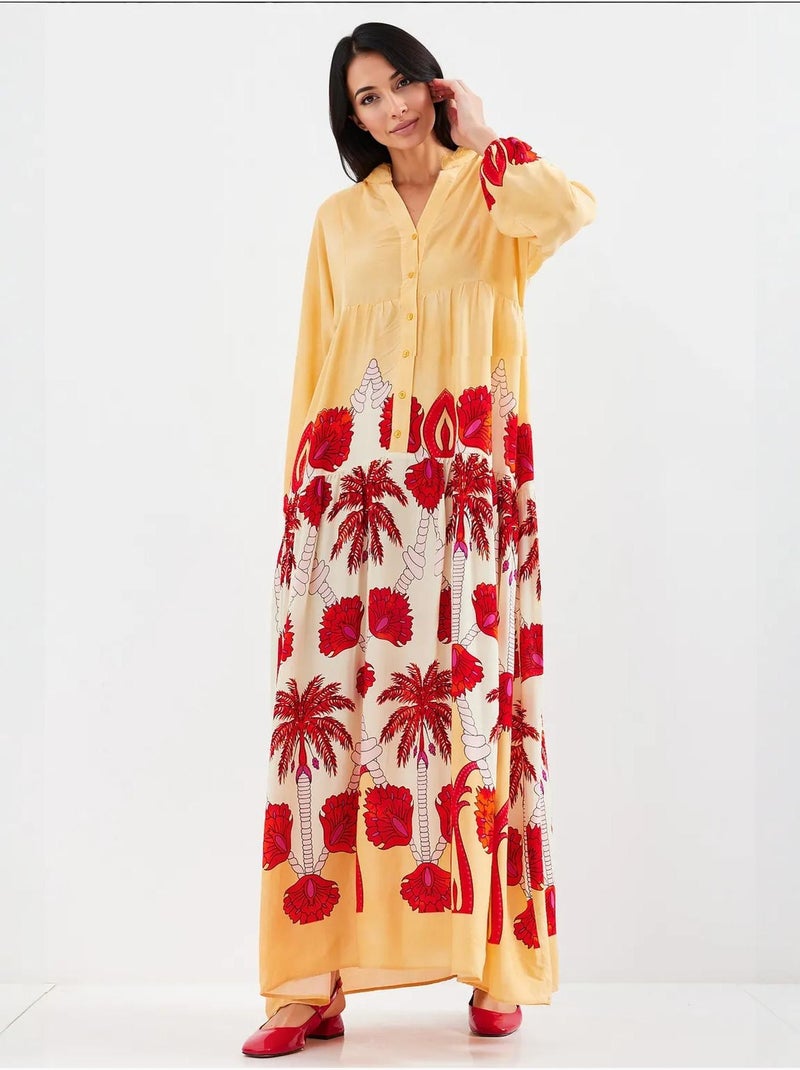 Vestido largo estampado con cuello de pico bdart Amarillo - Kiabi