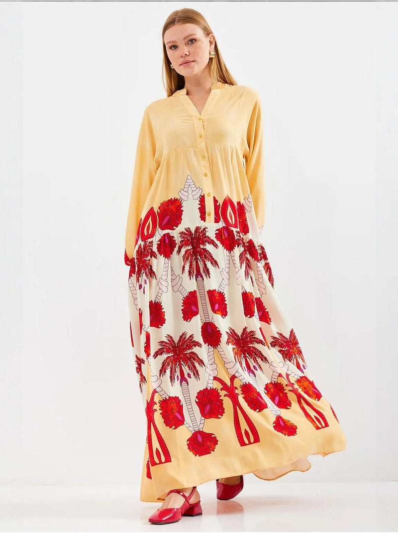 Vestido largo estampado con cuello de pico bdart Amarillo - Kiabi