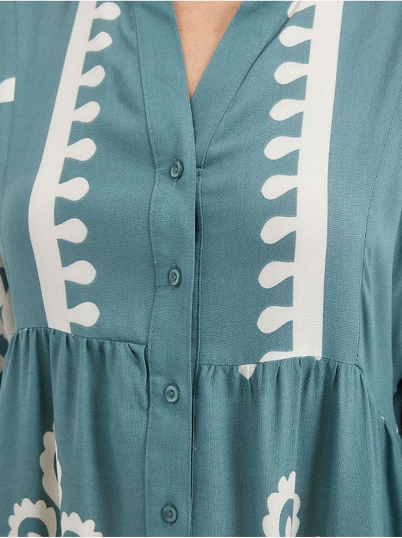 Vestido largo estampado con cuello de pico bdart Azul agua - Kiabi