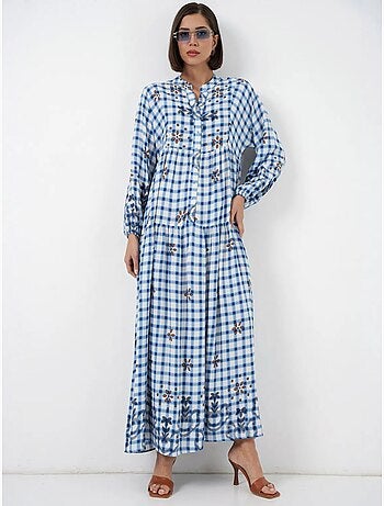 Vestido largo estampado con cuello de pico bdart