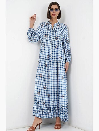 Vestido largo estampado con cuello de pico bdart