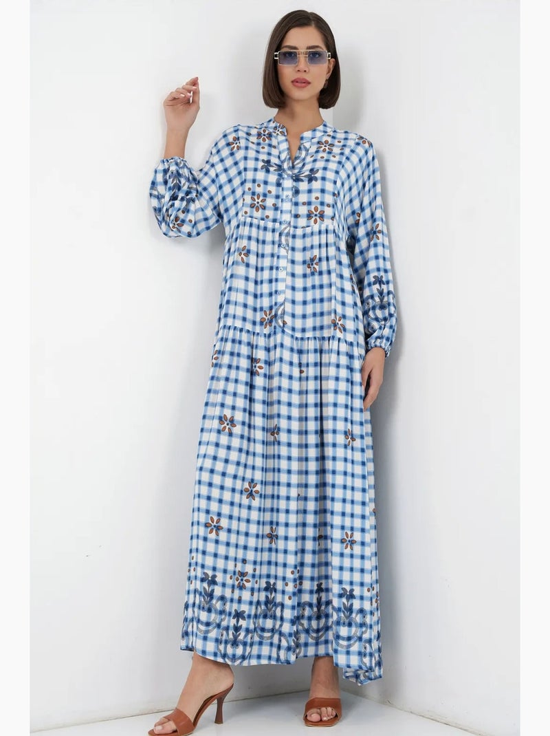 Vestido largo estampado con cuello de pico bdart Azul - Kiabi