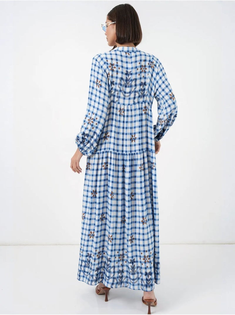 Vestido largo estampado con cuello de pico bdart Azul - Kiabi