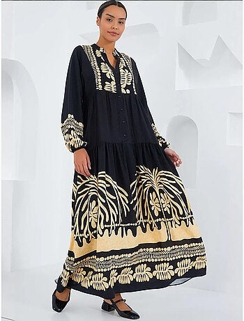 Vestido largo estampado con cuello de pico bdart