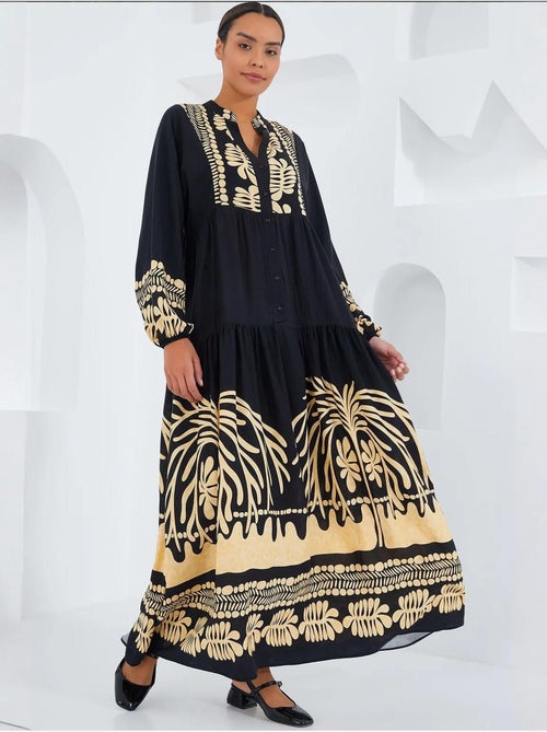 Vestido largo estampado con cuello de pico bdart - Kiabi