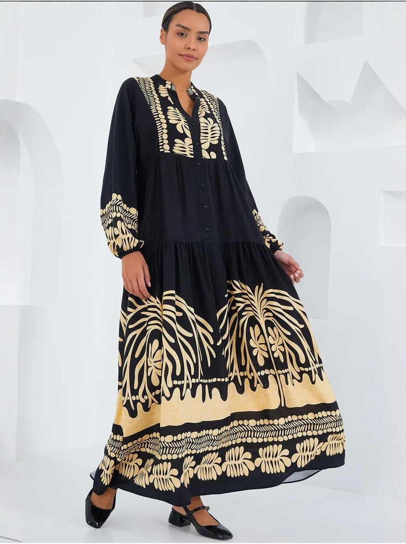 Vestido largo estampado con cuello de pico bdart Azul noche - Kiabi