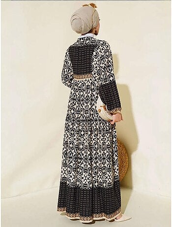 Vestido largo estampado con cuello de pico bdart