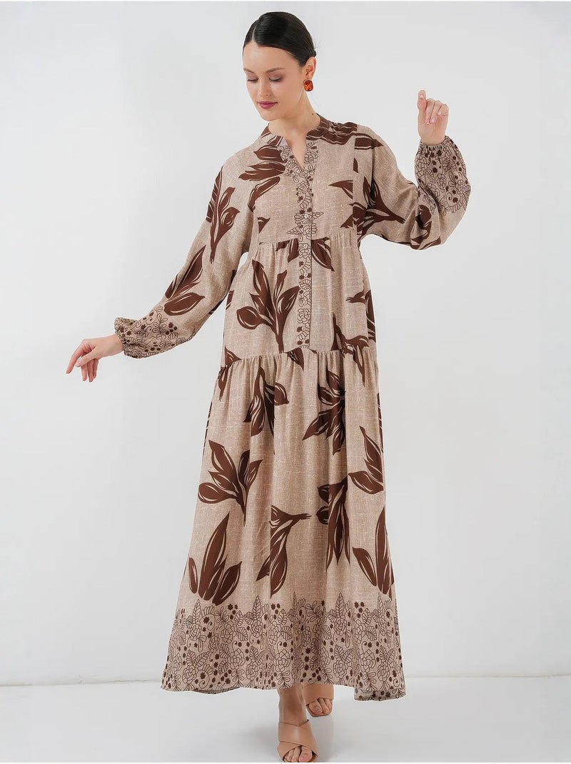 Vestido largo estampado con cuello de pico bdart Beige claro - Kiabi