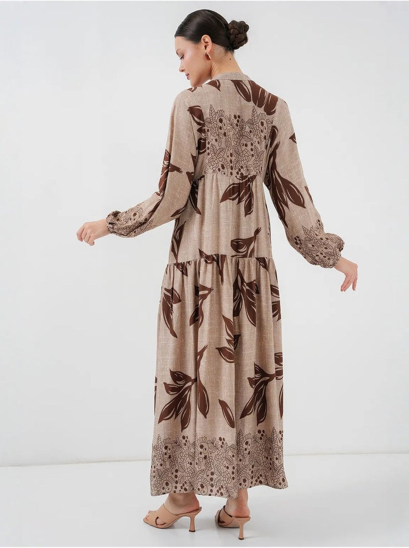 Vestido largo estampado con cuello de pico bdart Beige claro - Kiabi