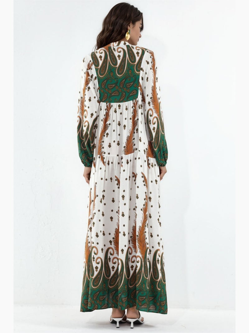 Vestido largo estampado con cuello de pico bdart Blanco - Kiabi