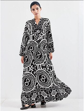 Vestido largo estampado con cuello de pico bdart