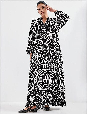 Vestido largo estampado con cuello de pico bdart