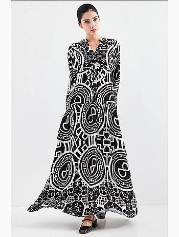 Vestido largo estampado con cuello de pico bdart