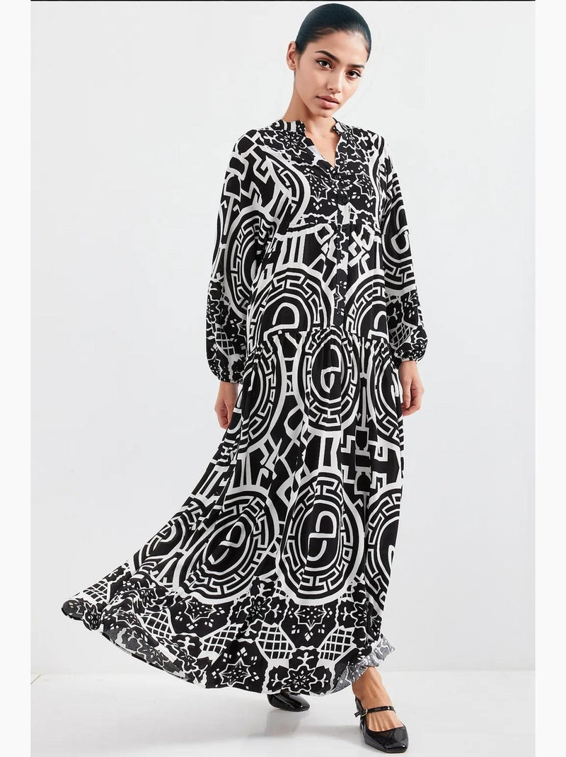 Vestido largo estampado con cuello de pico bdart Blanco roto - Kiabi