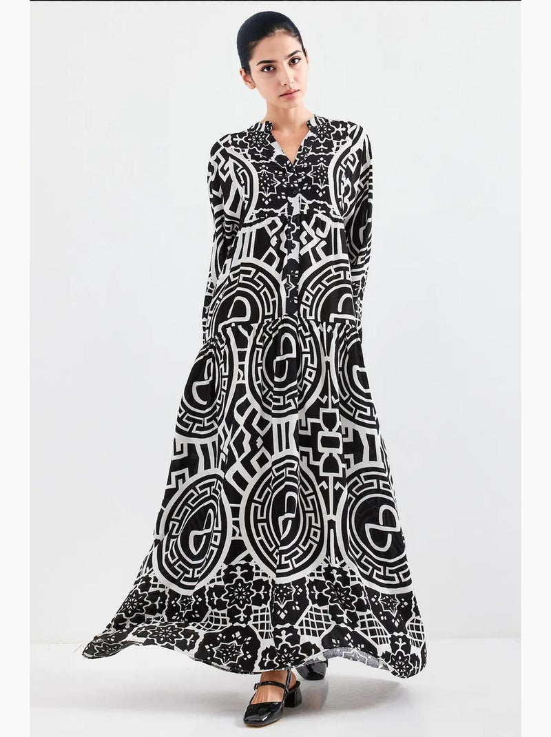 Vestido largo estampado con cuello de pico bdart Blanco roto - Kiabi