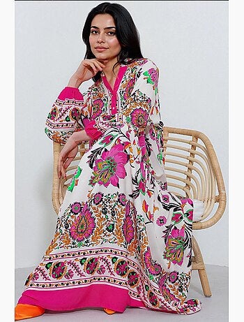 Vestido largo estampado con cuello de pico bdart