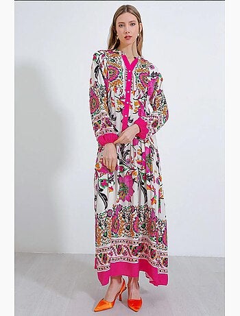 Vestido largo estampado con cuello de pico bdart