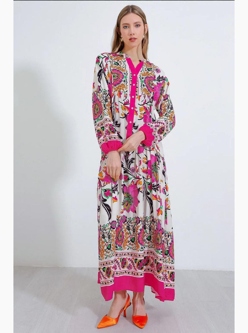 Vestido largo estampado con cuello de pico bdart Cereza - Kiabi