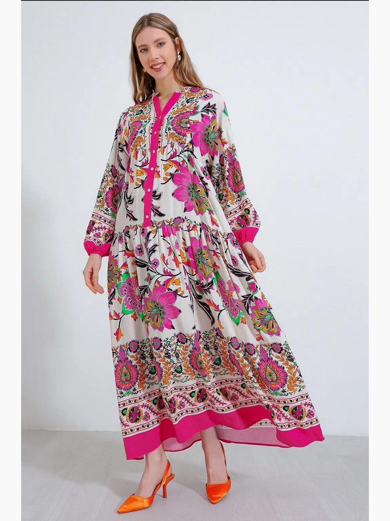 Vestido largo estampado con cuello de pico bdart Cereza - Kiabi