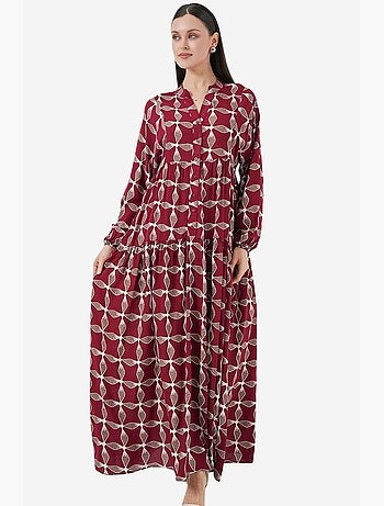 Vestido largo estampado con cuello de pico bdart