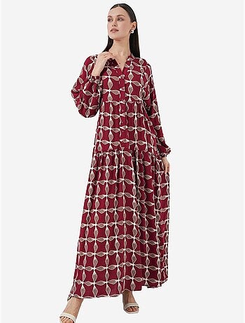 Vestido largo estampado con cuello de pico bdart