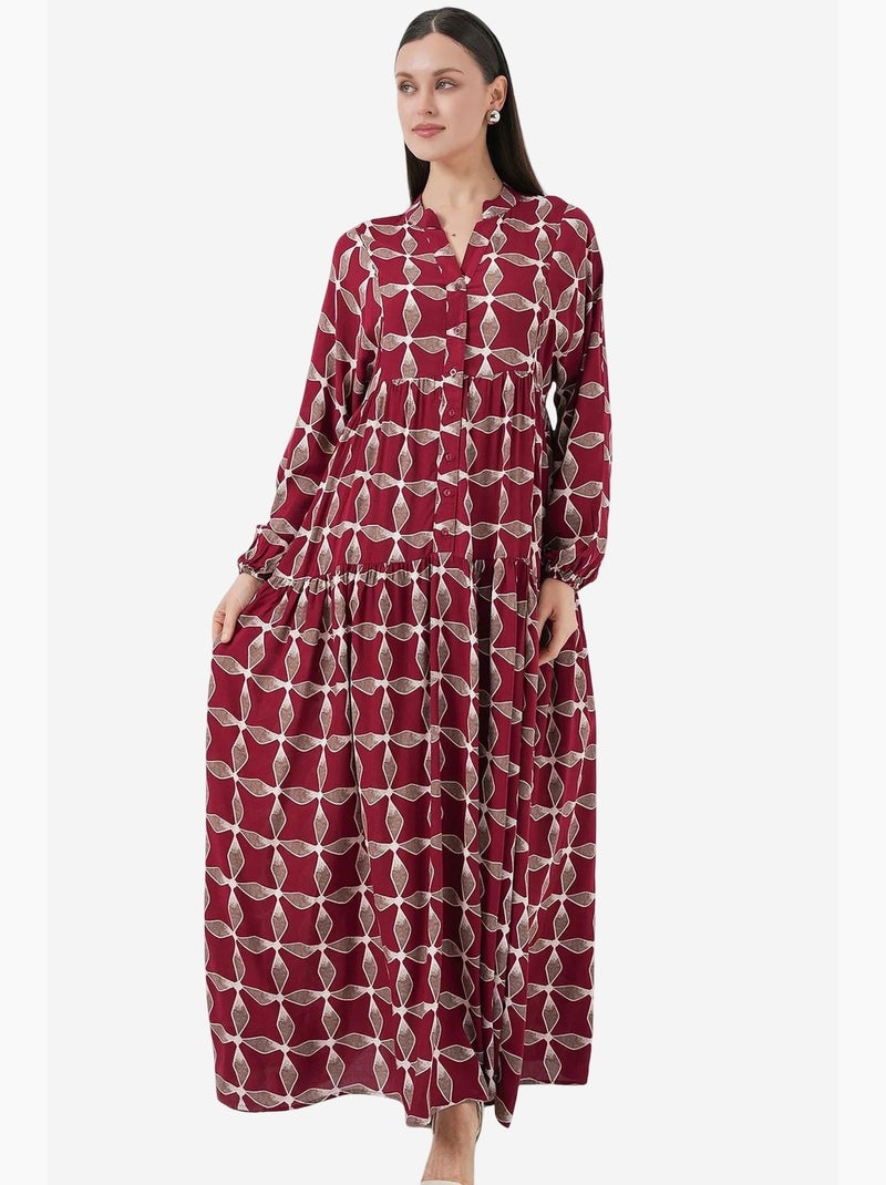 Vestido largo estampado con cuello de pico bdart Ciruela - Kiabi