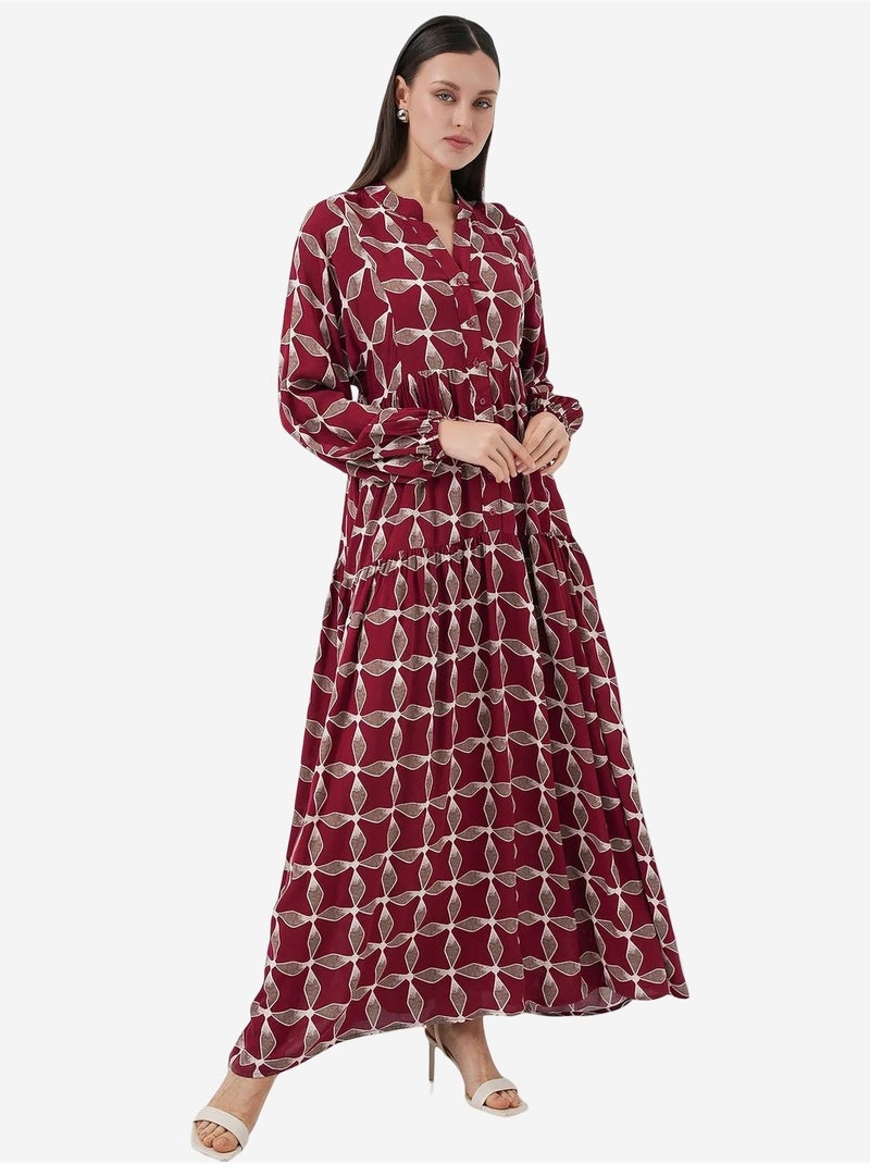 Vestido largo estampado con cuello de pico bdart Ciruela - Kiabi
