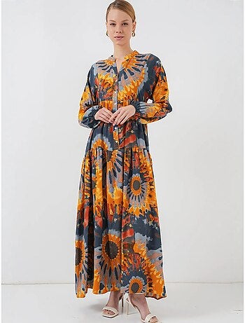 Vestido largo estampado con cuello de pico bdart