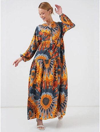 Vestido largo estampado con cuello de pico bdart