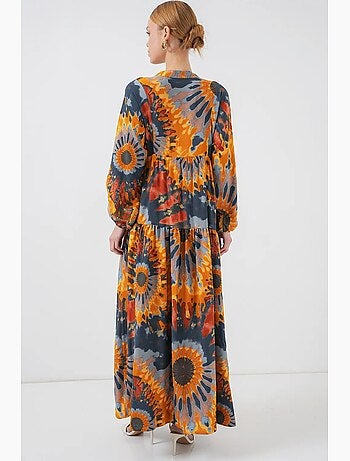 Vestido largo estampado con cuello de pico bdart