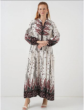 Vestido largo estampado con cuello de pico bdart
