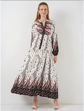 Vestido largo estampado con cuello de pico bdart