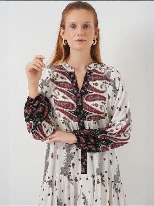 Vestido largo estampado con cuello de pico bdart - Kiabi Vestido largo estampado con cuello de pico bdart - Kiabi
