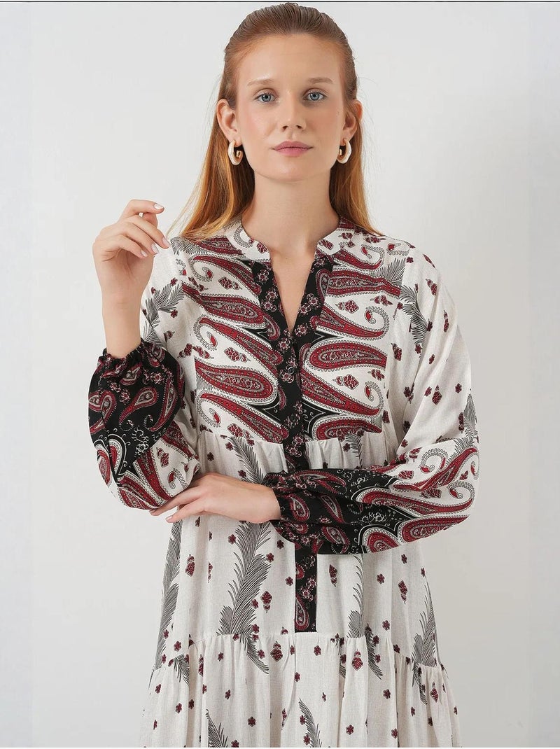 Vestido largo estampado con cuello de pico bdart Crudo - Kiabi