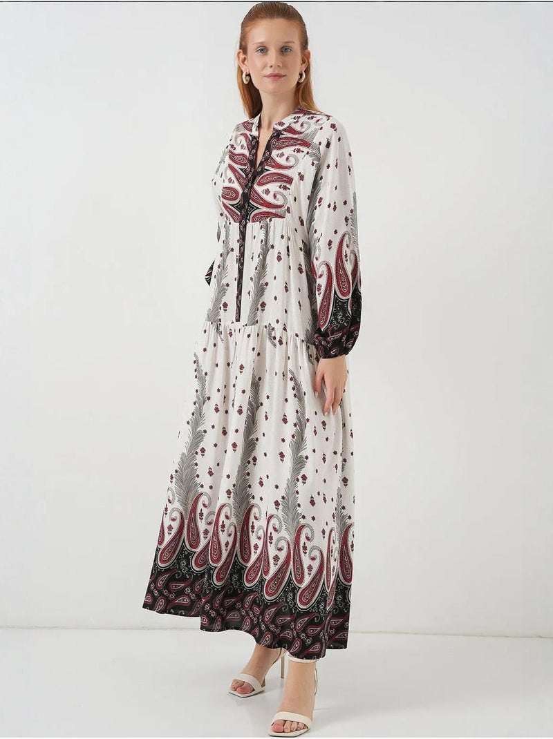 Vestido largo estampado con cuello de pico bdart Crudo - Kiabi