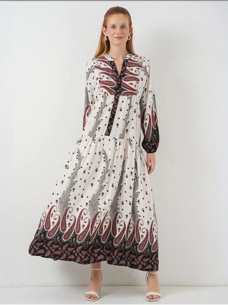 Vestido largo estampado con cuello de pico bdart Crudo - Kiabi