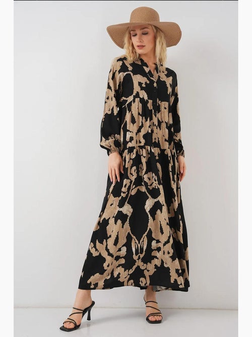 Vestido largo estampado con cuello de pico bdart - Kiabi