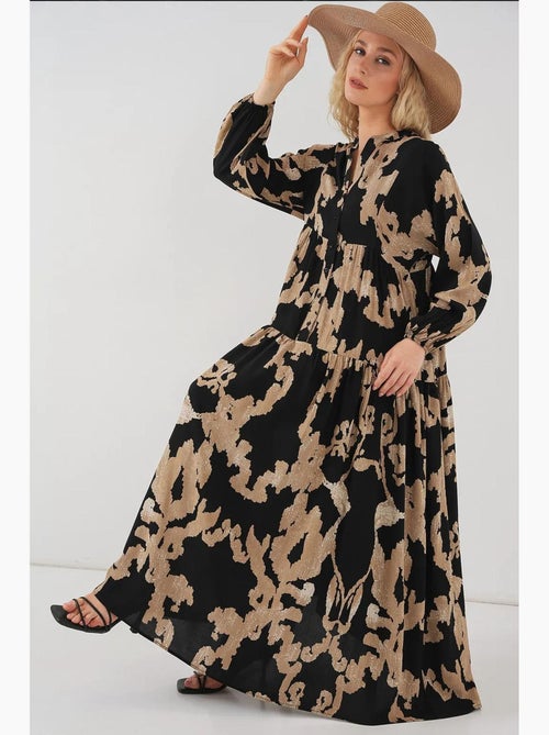 Vestido largo estampado con cuello de pico bdart - Kiabi