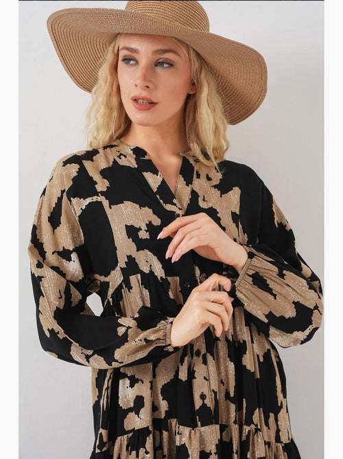 Vestido largo estampado con cuello de pico bdart - Kiabi