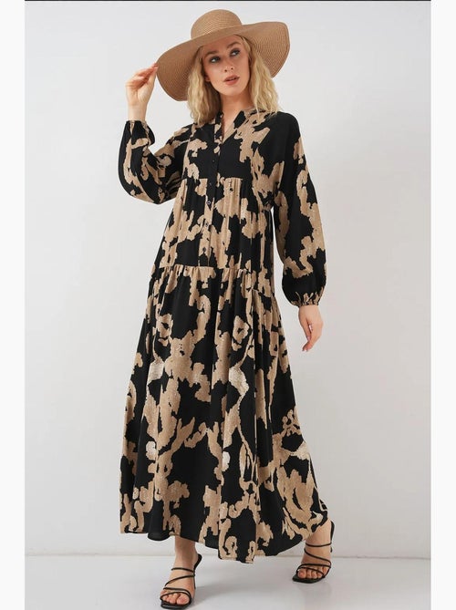 Vestido largo estampado con cuello de pico bdart - Kiabi