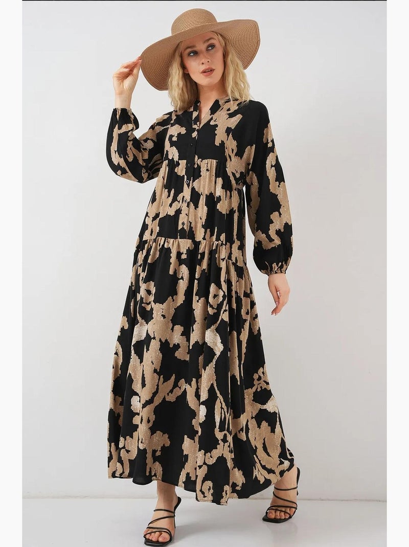 Vestido largo estampado con cuello de pico bdart Greige - Kiabi