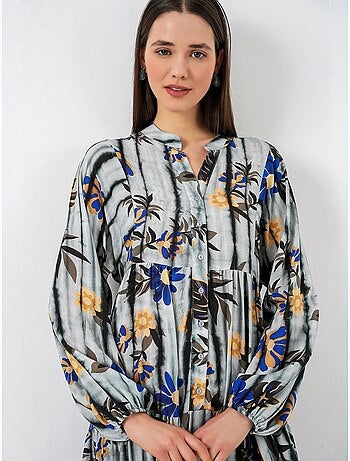 Vestido largo estampado con cuello de pico bdart