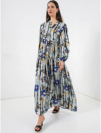 Vestido largo estampado con cuello de pico bdart